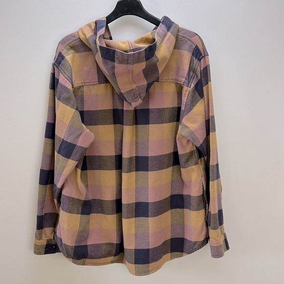 LL Bean Soft Brushed Plaid Flannel Pullover Hoodie 1X Relaxed Fit Pockets Comfy - Picture 2 of 15